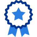 Blue star badge icon with a ribbon below.