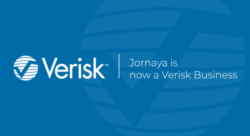 Verisk acquires Jornaya announcement with logo on blue background