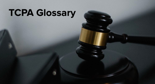 Gavel resting on a block with "TCPA Glossary" text in the background.