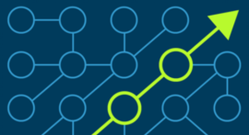 Conceptual diagram of digital transformation with upward trend arrow.