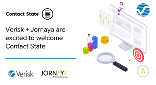 Verisk and Jornaya welcome Contact State announcement with digital marketing elements.