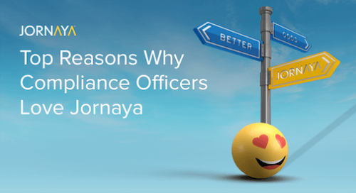 Reasons compliance officers prefer Jornaya with directional sign and emoji.