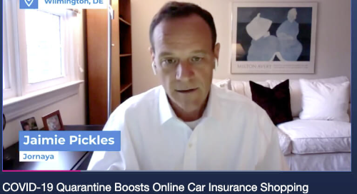 Man speaking during a virtual interview about online car insurance trends.