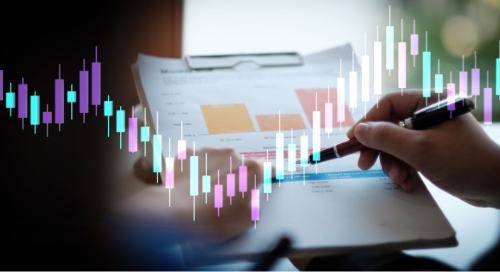 Chart analysis overlay on financial document, indicating market trends.