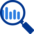consumer-history-transparent magnifying glass icon with bar graph