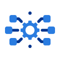 network-cog network-gear-icon-blue-connected-nodes