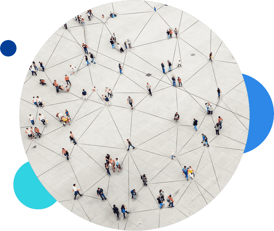 1st-party-journey-inset Aerial view of people connected by lines on a plaza network.