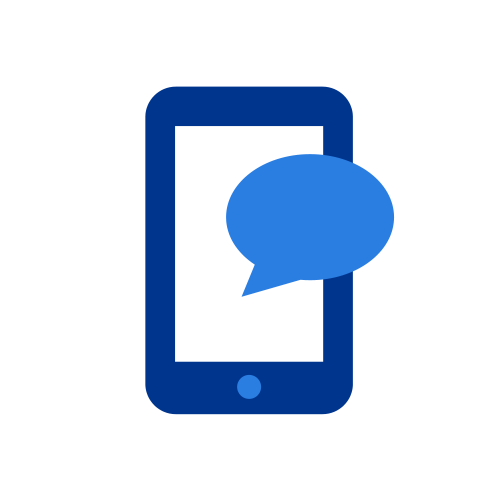 icon-right-message Mobile phone icon with a blue chat bubble.