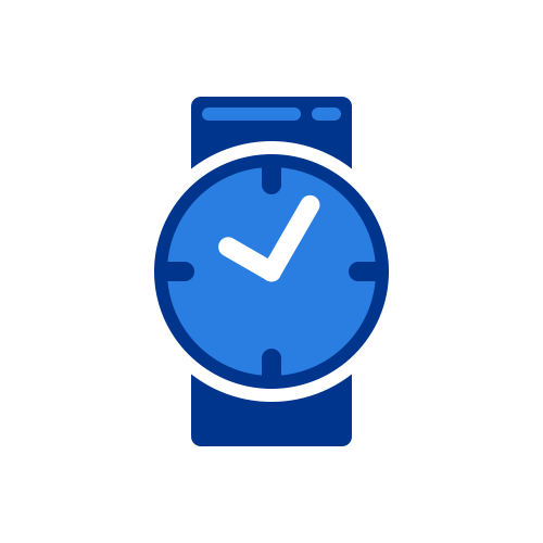 icon-right-time Blue smartwatch icon with a checkmark on the screen