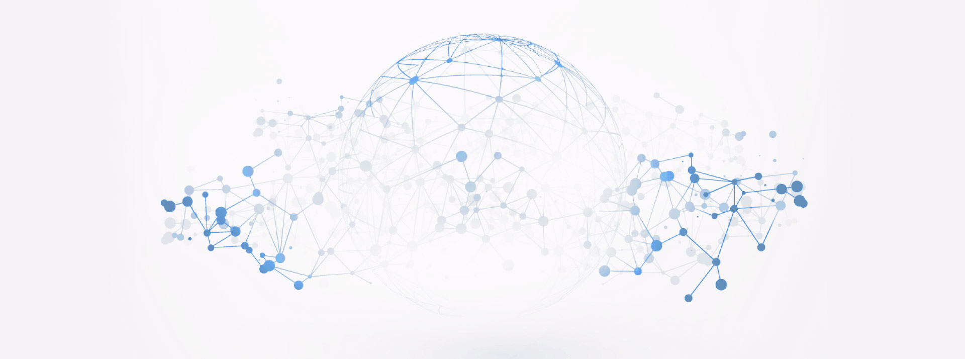 Abstract digital network with interconnected blue nodes and lines.