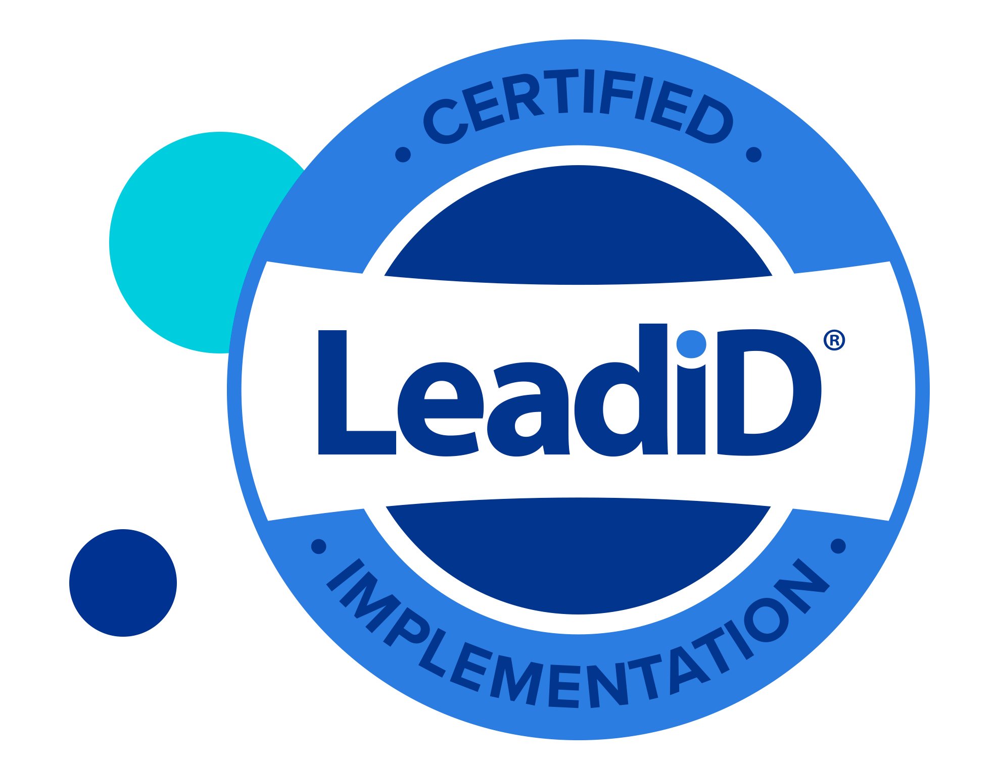 LeadiD Certified Implementation badge with blue and white design.