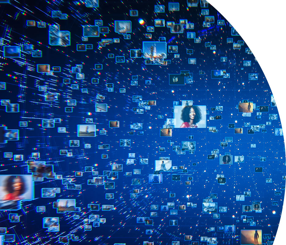 Visual representation of digital media and connectivity in a networked space.