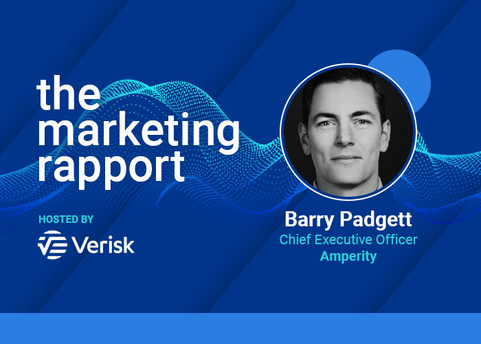 Podcast cover for "The Marketing Rapport" hosted by Verisk featuring Barry Padgett, CEO of Amperity.