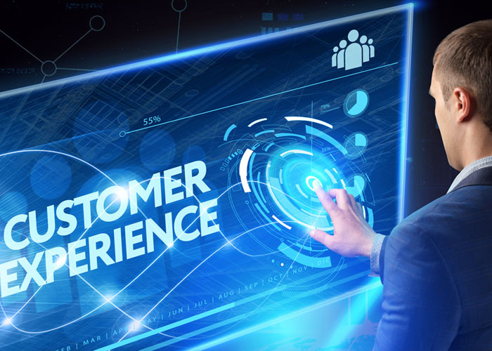 Businessman interacting with digital customer experience interface