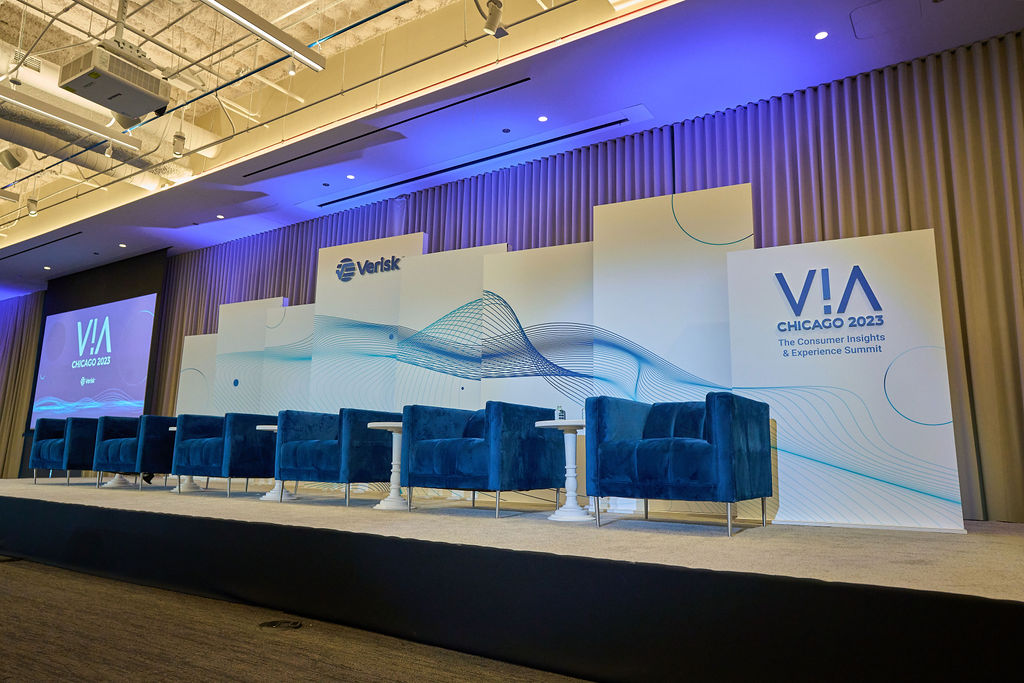 _P2_8018 Empty stage setup for VIA Chicago 2023 Consumer Insights & Experience Summit.