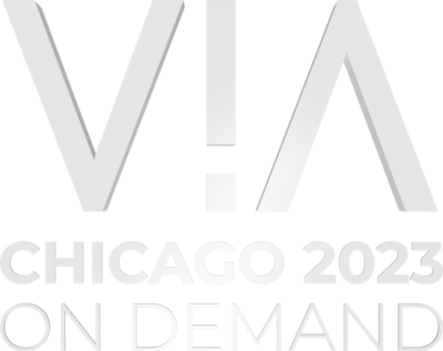 VIA-Chicago-OD-white Logo for VIA Chicago 2023 On Demand event in bold white letters on a black background.