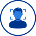 AI facial recognition icon representing biometric technology.
