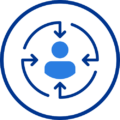 alt="User-centered design icon with arrows in a blue circle