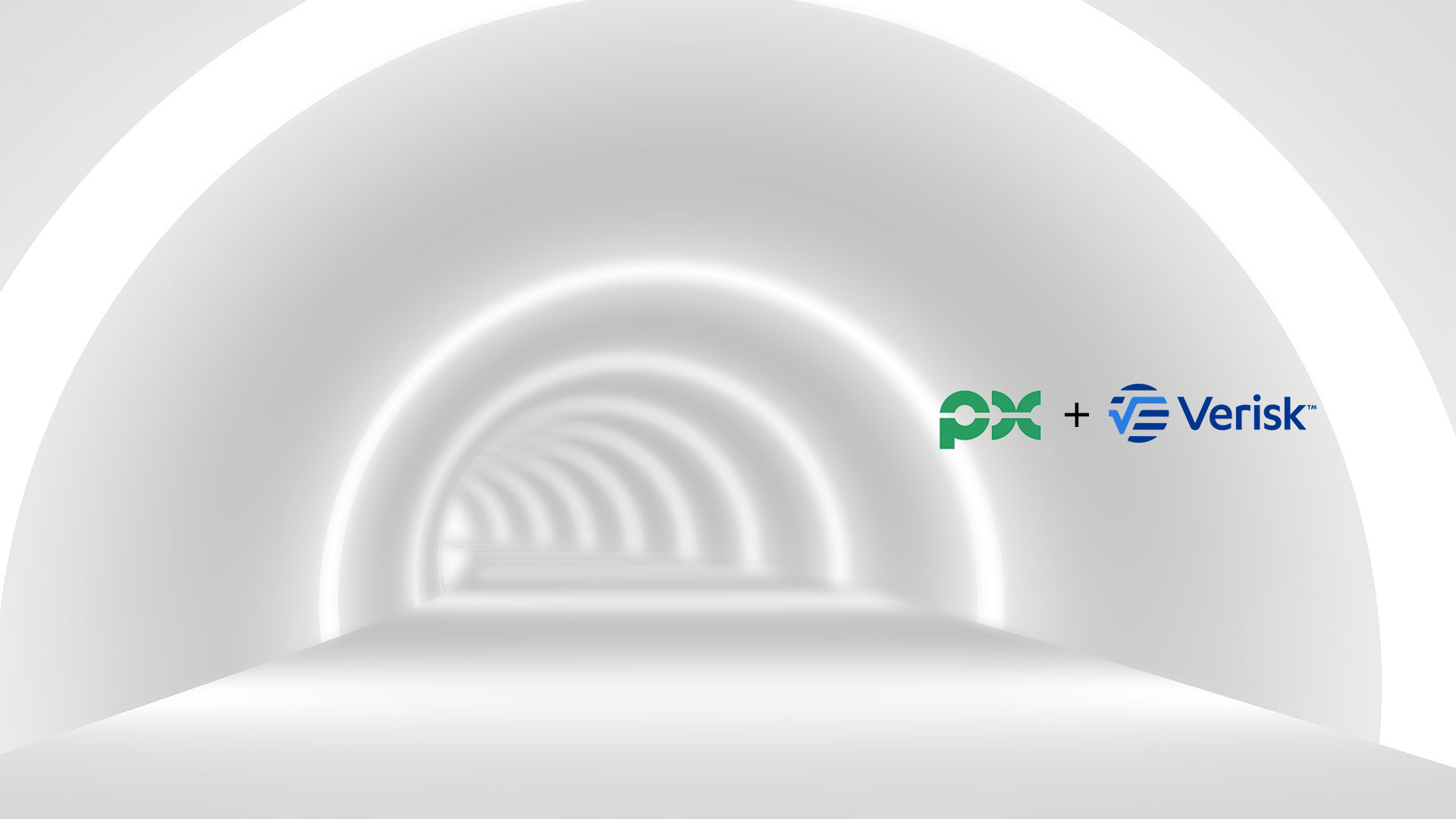 Futuristic white tunnel with PX and Verisk logos.