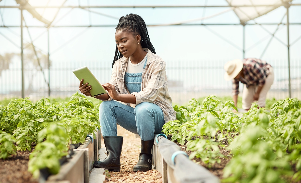 farmer working on her ipad