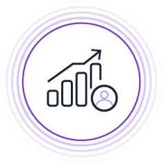 Icon showing rising growth bars and a customer profile to represent insurance cross-sell and account growth opportunities.
