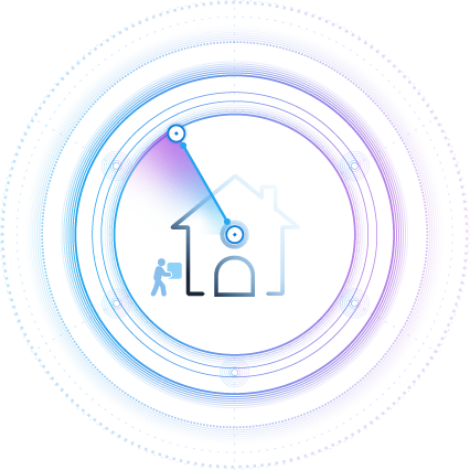 Abstract borrower intent radar with concentric signal rings, connected data nodes, and a highlighted home icon representing early mortgage intent detection.