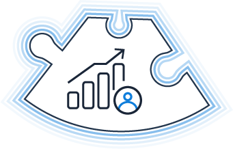 id-intentdata-leadgen-piece1 Puzzle-shaped graphic showing a rising performance chart and consumer profile icon.