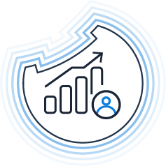 High-LTV consumer identification: Rising bar chart and consumer profile icon representing the identification of high-value audiences.
