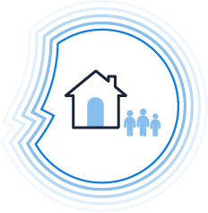Household relationships: House and household member icons representing consumer relationships within a shared household.
