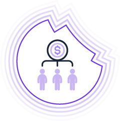 Monetization intelligence: Revenue symbol connected to audience segments, representing the use of consumer intelligence to increase audience value.