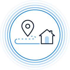 Icon showing a location pin and home to represent moving activity as a signal of changing mortgage or housing needs.